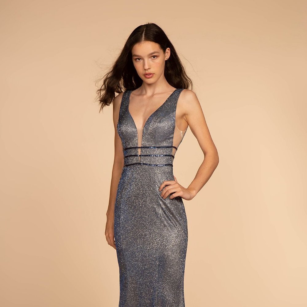 New Sleeveless Mermaid Dress Made Of Glitter Crepe With Beaded Waistline Gl2588